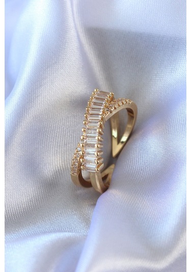 Gold Renk Zirkon Taşlı Pirinç Kadın Yüzük - Tj-byk2719 Çok Renkli