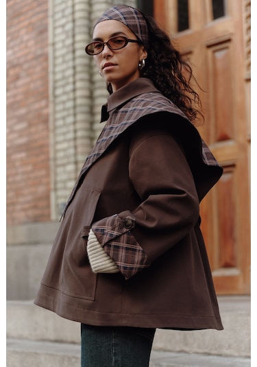 Greta Şal Detaylı Parka Ceket Kahverengi Kahverengi