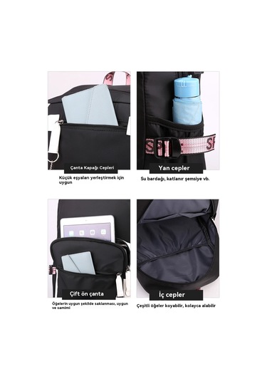 Aurora Öğrenci Okululçantısı Büyük Kapasiteli Seyahatçantası Siyah Ve Pembe Siyah - Pembe