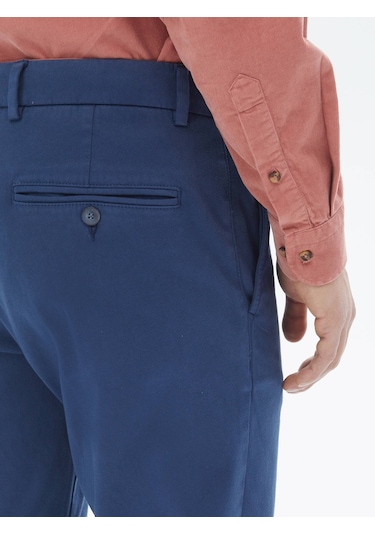 Koyu Mavi Dokuma Regular Fit Casual Pamuk Karışımlı Pantolon Koyu Mavi