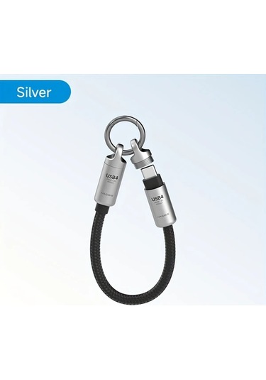 Honeybeeshop Hagibis Usb4 Veri Kablosu Gumus Anahtarlik Askisi Usb C Usb C 80gbps Hizli Sarj 15cm