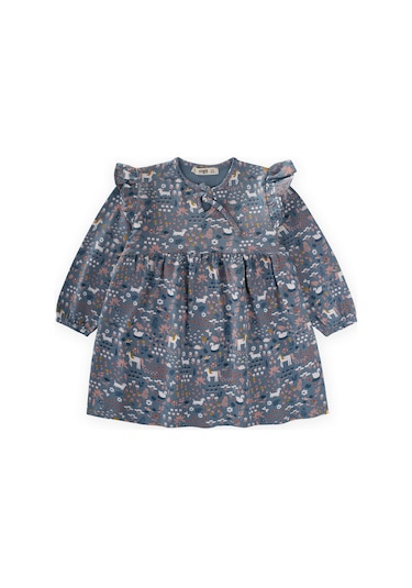 Desenli Mevsimlik Elbise 1-7 Yaş İndigo Mavi İndigo