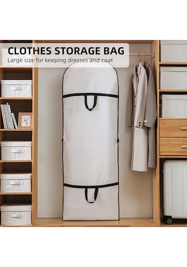 Lemestar 2 Adet Peva 180x60cm Gelinlik Koruması - Su Geçirmez, Katlanabilir, Sıkma Önleyici, Askı Tasarımı, Kaliteli Depolama Çantası Beyaz