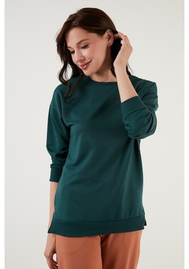 Lela Pamuklu Regular Fit Bisiklet Yaka Basic Bayan Sweat 5863569 Nefti