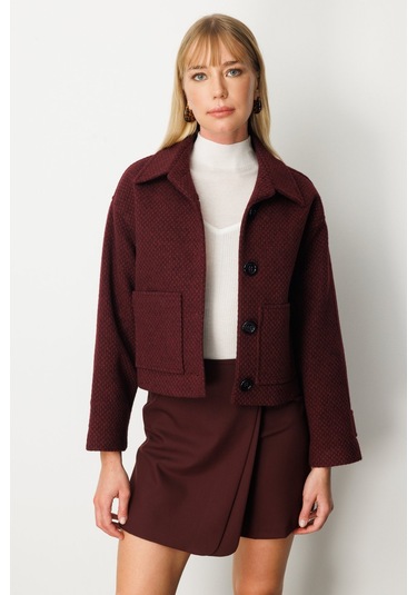 Ekol Kadın Torba Cepli Crop Mont 6013 Bordo Bordo