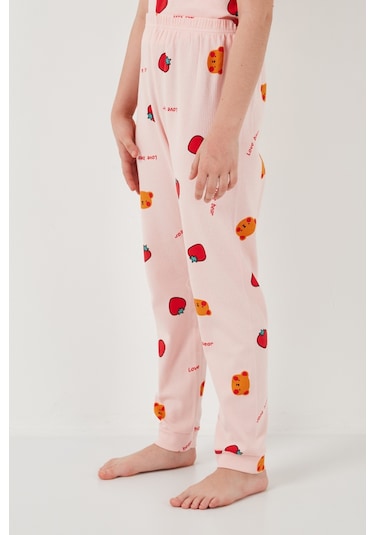 Lela % 100 Pamuk Bisiklet Yaka Kısa Kollu Kız Çocuk Pijama Takımı 6651002 Pembe