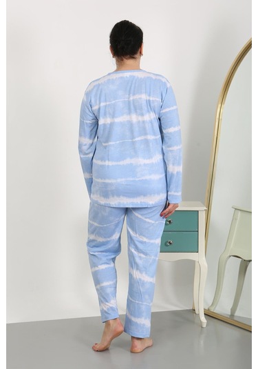 Akbeniz Kadın Büyük Beden Uzun Kol Penye Pijama Takımı Mavi 202502 Mavi