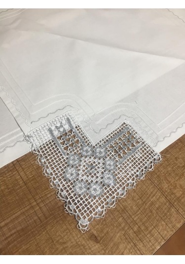Finezza Batik Gümüş Dantelli Pamuk Kumaş Beyaz Mutfak Takımı 17 P