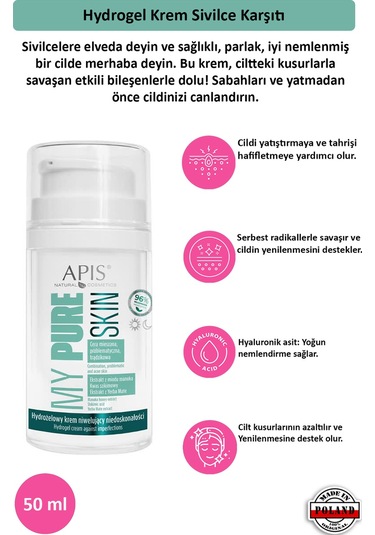 Apis Natural My Pure Skin Sivilce Karşıtı Hydrogel Krem 50 ML
