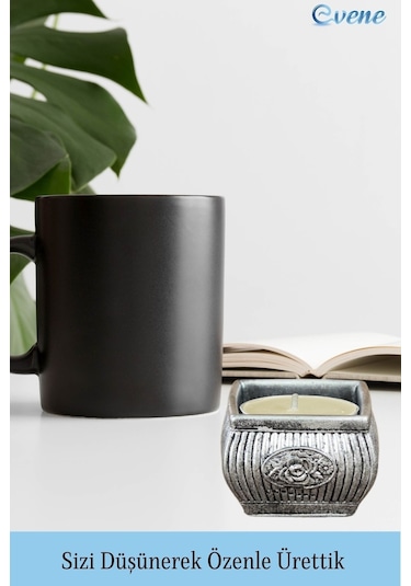 Eskitme Mumluk Şamdan Tealight Mum Uyumlu Mini Çizgili Çiçekli Model - Gümüş Eskitme