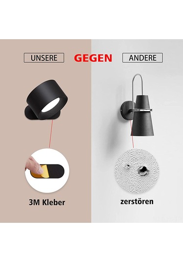 Yunboo Usb Şarjlı Led Duvar Lambası, Manyetik Taşınabilir, Dokunmatik Ve Uzaktan Kumandalı, 3 Işık Tonu, 3 Parlaklık Seviyesi, 360 Dönebilen Yatak Odası/dolap Aydınlatması Diğer