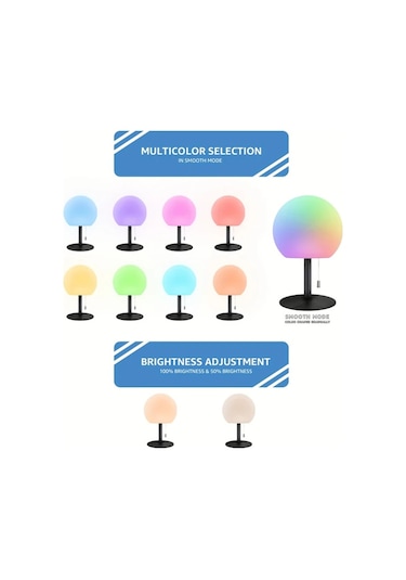 Besthome1 Gri Yuvarlak Led Masa Lambası Çok Renkli Işık Parti Ev Aydınlatma İp Şalterli Gri