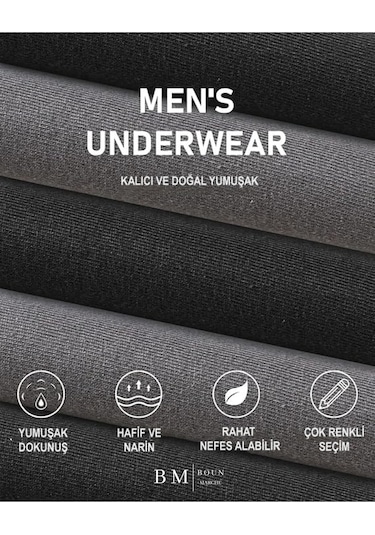 Boun Marche Erkek Boxer Likralı Premium 6'lı Kutu Catch Gri-siyah-füme