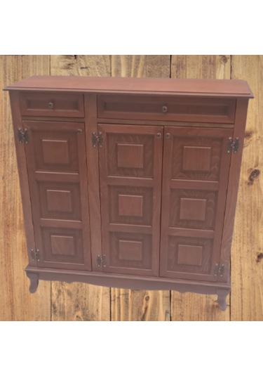 Bengi Ayakkabılık Kareli Çok Amaç Model Parlak Ceviz 3 Kapaklı