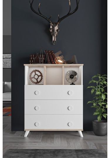 Ae-1046 Babil Beyaz Şifonyer 3 Çekmeceli