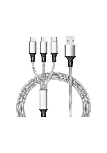 Monyee 1.2m Siyah Nylon Örgü 3'lü Kablosu - 2.4a Hızlı Şarj - Type-c, Micro Usb Ve İphone Uyumlu - Dayanıklı Ve Esnek Tasarım