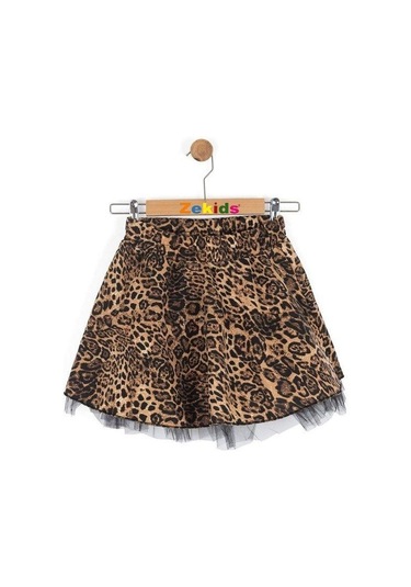 Kız Çocuk Leopar Desenli Etek-16155 Kahverengi