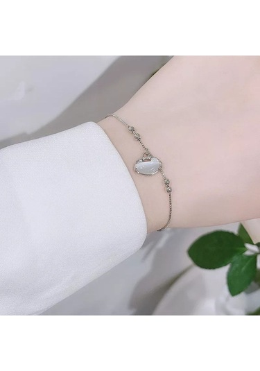 Eyelashes Silver 925 Ayar Gümüş Açık Gri Opal Taşlı Bileklik