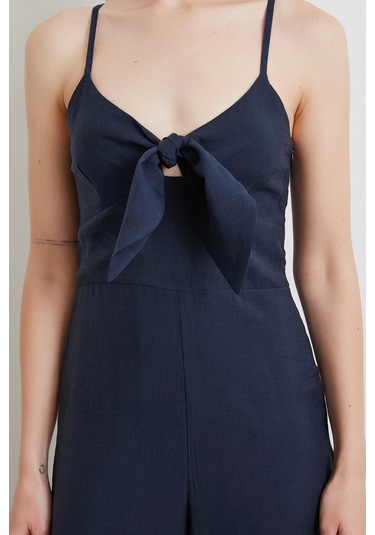 Fiyonklu Askılı Tulum Lacivert Lacivert