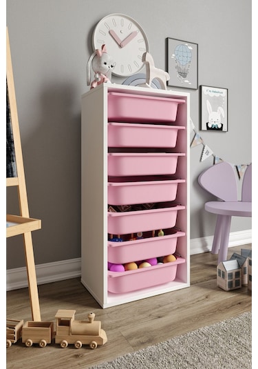%100 Mdf - Medium Mono 7 Sepetli Oyuncak Dolabı Pembe