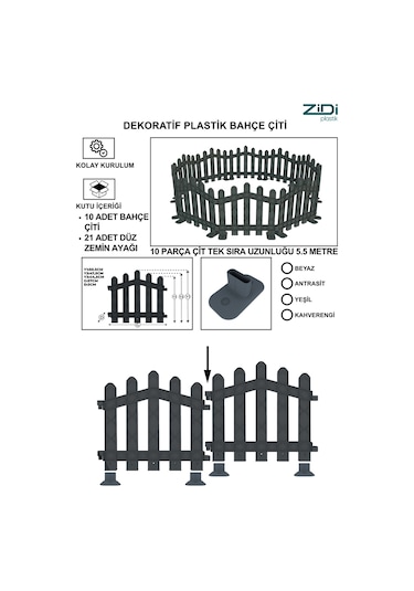 Dekoratif Plastik Alan Oluşturma Ve Bahçe Çiti 10 Adet Çit Y: 50 Cm / G: 5.5 M Sert Zemin Ayaklı - Beyaz