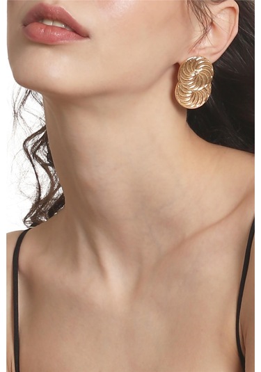 Kadın Lak Altın Renk Kaplama Çivili Model Spiral Baskılı Tasarım Küpe Altın