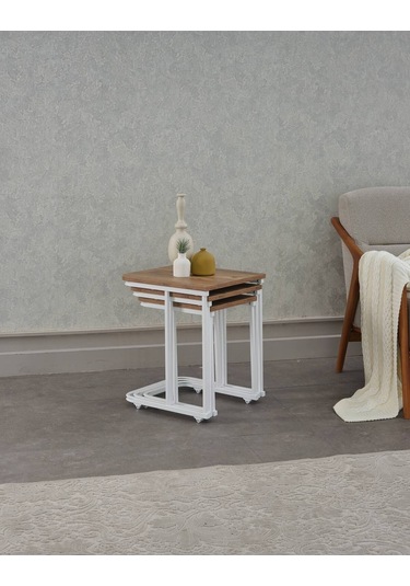 Sehpol Vera Demonte Zigon Sehpa Tekerlekli 3 Lü Beyaz Atlantik Çam