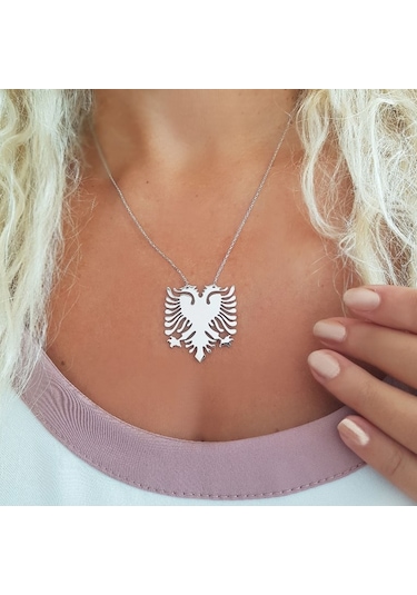 Vaoov 925 Ayar Gümüş Arnavut Bayrağı Kolye (518913815)