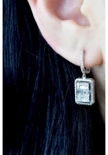 Modern Tasarım 1.22 Ct Baget Kare Tektaş  Küpe