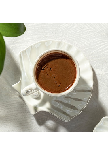 Perla 6 Kişilik 12 Parça Porselen Kahve Fincan Takımı Beyaz