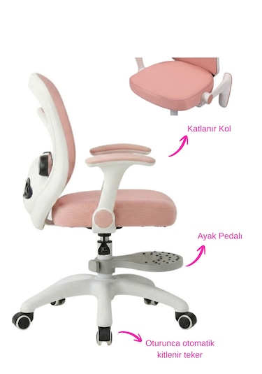 Drift Bono Çocuk Çalışma Sandalyesi Ayak Pedallı Pembe