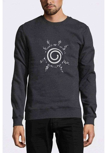 Shiki Fujin Baskılı Füme Antrasit Erkek Örme Sweatshirt