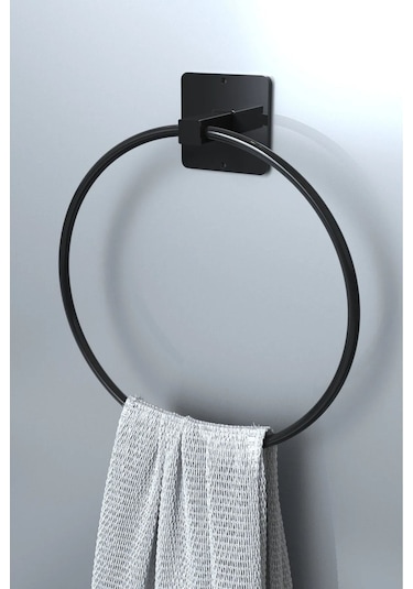 Yapışkanlı Siyah 7'li Banyo Seti Uzun Havluluk Rulo Havluluk Tuvalet Kağıtlık Siyah