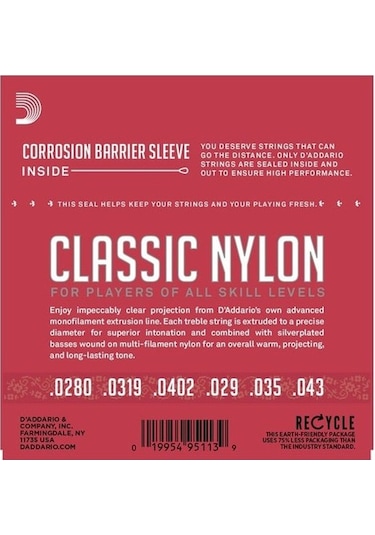 D'addario Ej27N Klasik Tel Set Naylon Normal Tension Silver