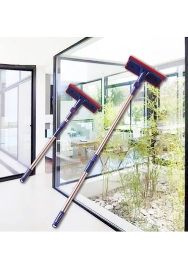 Teleskopik Mikrofiber Çift Taraflı Cam Silme Aparatı Çekçekli Silecek Pratik Teleskobik Silici Gri