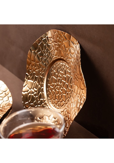 Porsima 4323 Gold Renk Metal 6lı Çay Tabağı Çap 12cm Altın