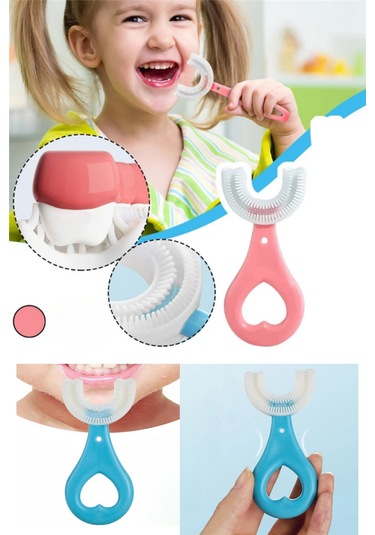 Çocuk Diş Fırçası U Şeklinde Pratik Bebek Diş Fırçası Saplı 2-6 Yaş Pembe 360 Derece Dönebilen Diğer