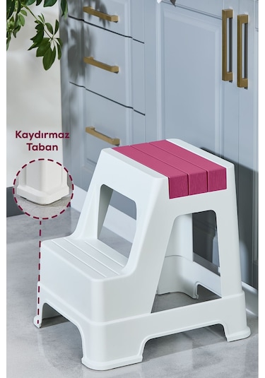 Vienev Plastik Basamaklı Tabure Pembe Pembe