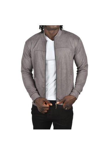 Deepsea Erkek Gri Dar Kesim Likralı Fermuarlı Süet Kumaş Ceket İnce Mont 2504334 False Gri