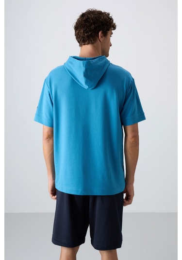 Tommy Life Petrol Mavi Pamuklu Kalın Yumuşak Dokulu Oversize Fit Basic Erkek T-shirt - 88352 Petrol Mavi