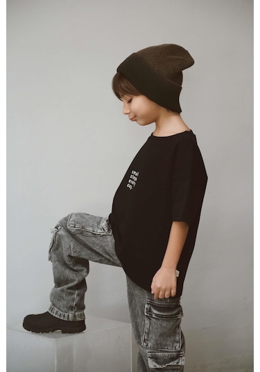 Oh La La Koala Siyah Bisiklet Yaka Oversize T-shirt Bebek - Çocuk SIYAH