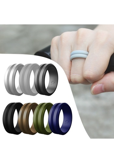 Sir053 V Shaped Grooved Edge Silicone Ring Outdoor Sports Couple Ring No.8 Brown Çok Renkli