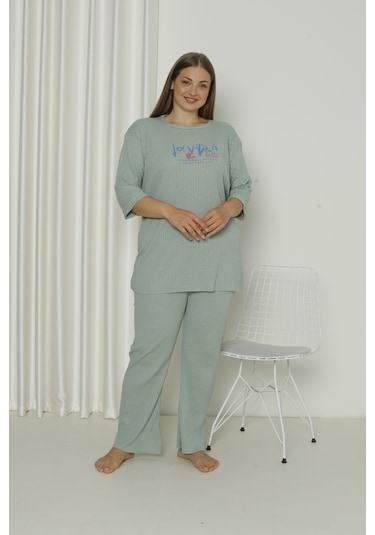 Fames Pijama Yazlık Kaşkorse Büyük Beden Pijama Takım Mint Yeşili