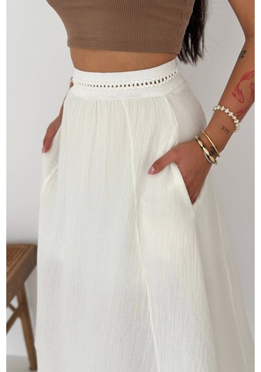 Asprin Fashion Beli Garnili Etek Beyaz Beyaz