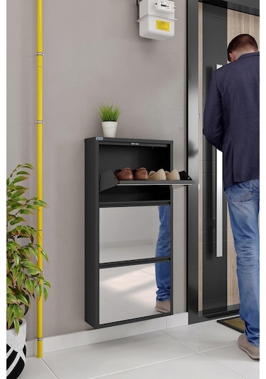 Ceha 3'lü Metal Ayakkabılık - Siyah/Aynalı K.AYK-3/A/P9005