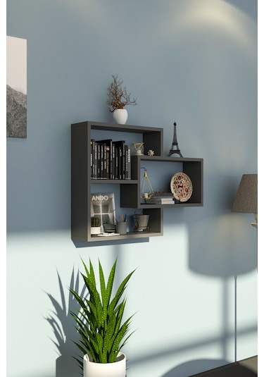 Sage Antrasit 3lü Modern Duvar Rafı