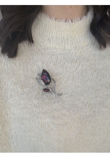 Mürdüm Lale Motif Broş Altın