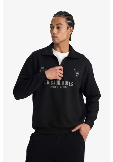 Defacto Nba Chicago Bulls Relax Fit Polo Yaka Jakarlı Sweatshirt F5859ax25wnbk81 Siyah-bk81