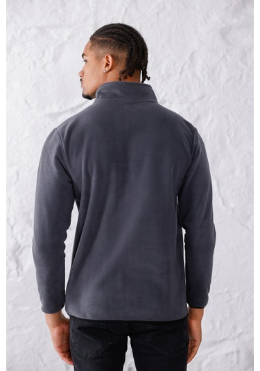 Monox Erkek Biyeli Fermuarlı Spor Polar Ceket Füme