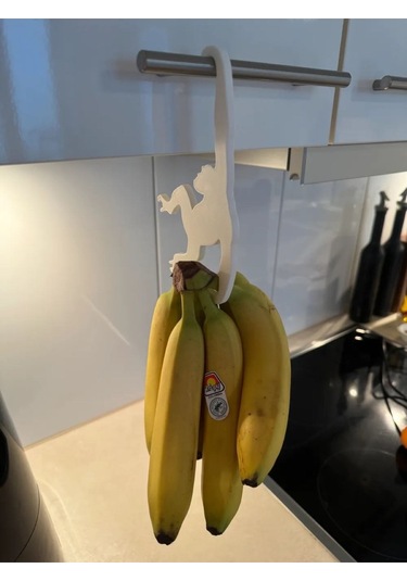 Maymun Şeklinde Muz Askısı - Şık Ve Eğlenceli Mutfak Dekorasyonu Beyaz